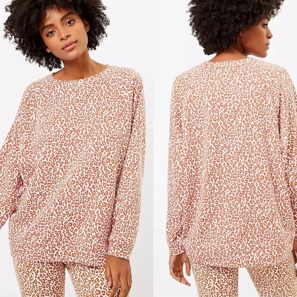 Lou & Grey for Loft Animal Print Leopard Terry loungewear Sweatshirt  Oversized - Picture 1 of 8